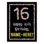 [ Thumbnail: 16th Birthday: Floral Flowers Number “16” + Name Card ]