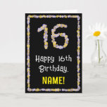 [ Thumbnail: 16th Birthday: Floral Flowers Number, Custom Name Card ]