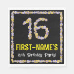 [ Thumbnail: 16th Birthday: Floral Flowers Number, Custom Name Napkins ]