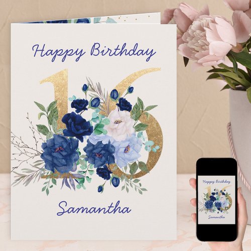  16th Birthday Floral Number 16 Personalized Card