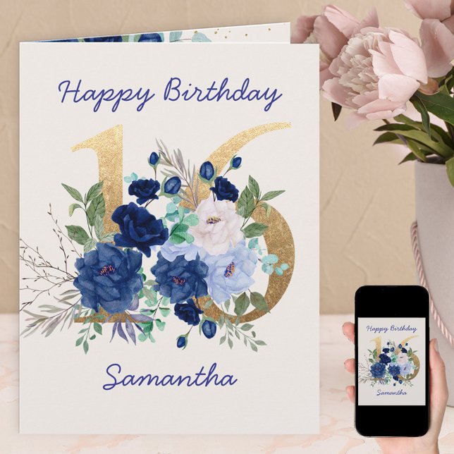  16th Birthday Floral Number 16 Personalized Card (Creator Uploaded)