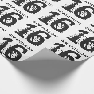 16th Birthday for a grandson, black text on white. Wrapping Paper