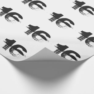 16th birthday for anyone, black on white. wrapping paper