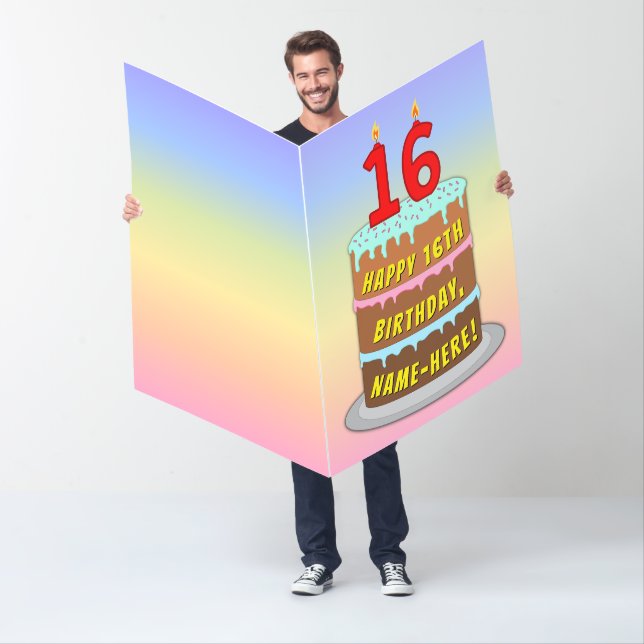 16th Birthday: Fun Cake & Candles, w/ Custom Name Card (In Situ)