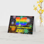 [ Thumbnail: 16th Birthday: Fun, Colorful Celebratory Fireworks Card ]
