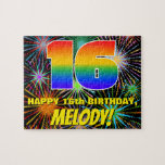 [ Thumbnail: 16th Birthday: Fun, Colorful Celebratory Fireworks Jigsaw Puzzle ]