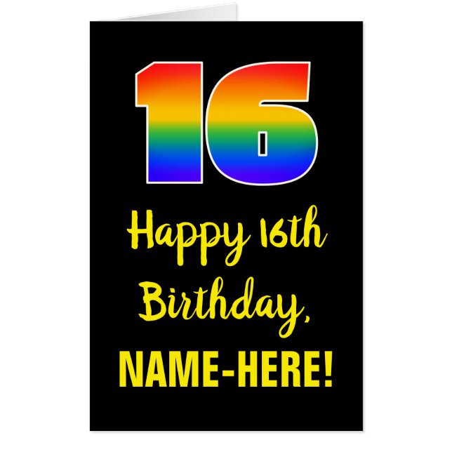 16th Birthday: Fun, Colorful, Happy, Rainbow # 16 Card (Front)