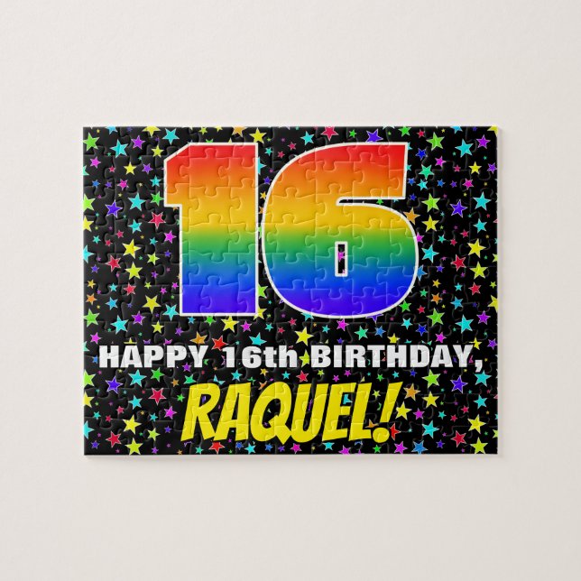 16th Birthday — Fun, Colorful Star Field Pattern Jigsaw Puzzle (Horizontal)