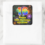 [ Thumbnail: 16th Birthday: Fun Fireworks Look, Rainbow # 16 Sticker ]