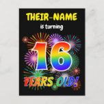 [ Thumbnail: 16th Birthday - Fun Fireworks, Rainbow Look "16" Postcard ]