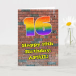 [ Thumbnail: 16th Birthday: Fun Graffiti-Inspired Rainbow 16 Card ]
