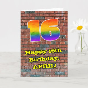 16th Birthday: Fun Graffiti-Inspired Rainbow 16 Card