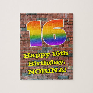 16th Birthday: Fun Graffiti-Inspired Rainbow 16 Jigsaw Puzzle