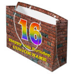 [ Thumbnail: 16th Birthday: Fun, Graffiti-Inspired Rainbow # 16 Gift Bag ]
