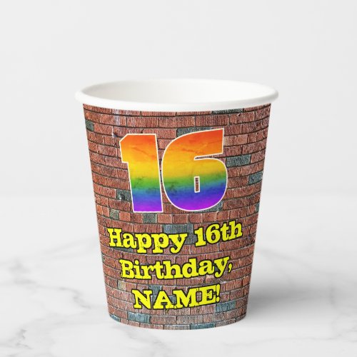 16th Birthday Fun Graffiti_Inspired Rainbow 16 Paper Cups