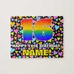 [ Thumbnail: 16th Birthday — Fun, Loving Heart Shapes + “16” Jigsaw Puzzle ]