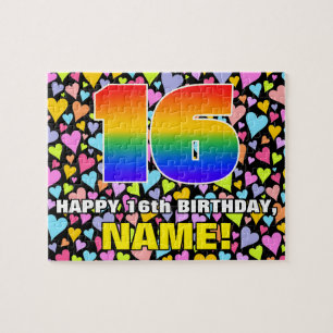 16th Birthday — Fun, Loving Heart Shapes + “16” Jigsaw Puzzle