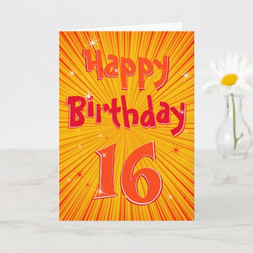 16th Birthday Fun Radial Sunburst Orange Birthday Card