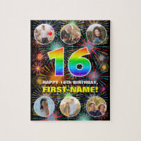 16th Birthday: Fun Rainbow #, Custom Name + Photos