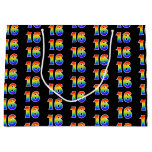 [ Thumbnail: 16th Birthday: Fun Rainbow Event Number 16 Pattern Gift Bag ]