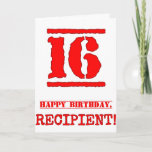 [ Thumbnail: 16th Birthday: Fun, Red Rubber Stamp Inspired Look Card ]
