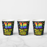 [ Thumbnail: 16th Birthday: Fun Stars Pattern and Rainbow 16 Paper Cups ]