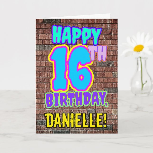 16th Birthday - Fun, Urban Graffiti Inspired Look Card (Small Plant)