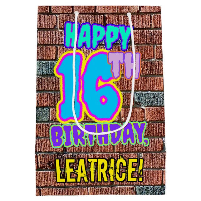 16th Birthday: Fun, Urban Graffiti Inspired Look Medium Gift Bag (Back)