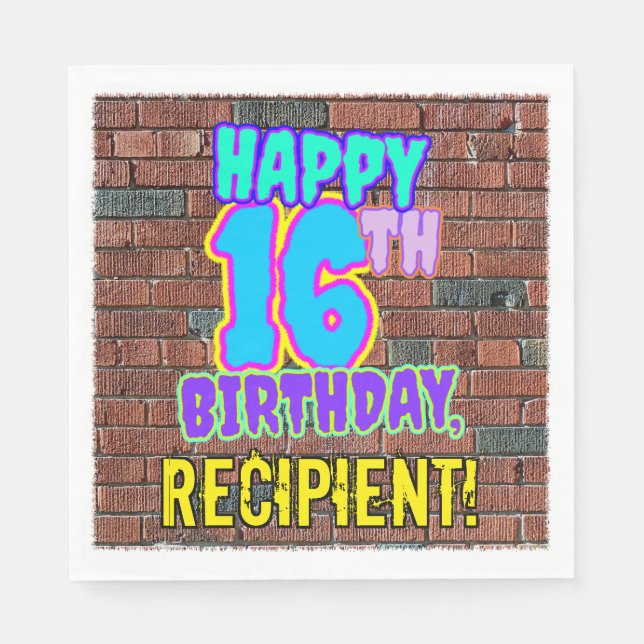 16th Birthday ~ Fun, Urban Graffiti Inspired Look Napkins (Front)