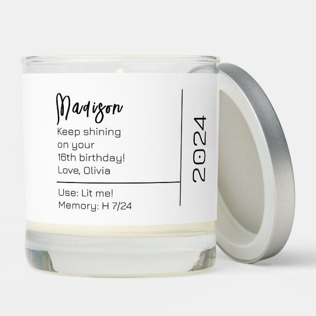 16th Birthday Gift for Her Personalised Candle (Lid)