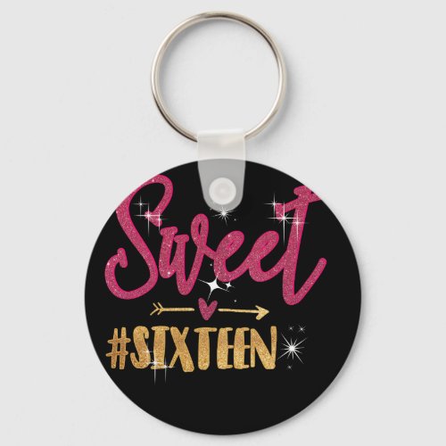 16th Birthday Gift Teen Sweet Sixteen 16 Rose Keychain