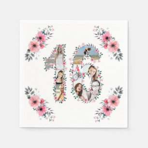 16th Birthday Girl Flower Photo Collage White Napkins