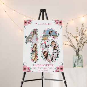 16th Birthday Girl Photo Pink Flower White Welcome Foam Board
