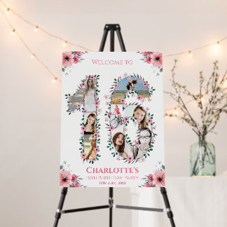 16th Birthday Girl Photo Pink Flower White Welcome Foam Board