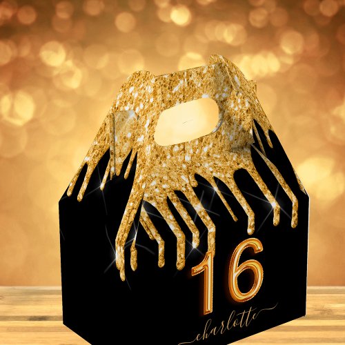 16th birthday glitter black gold thank you favor boxes
