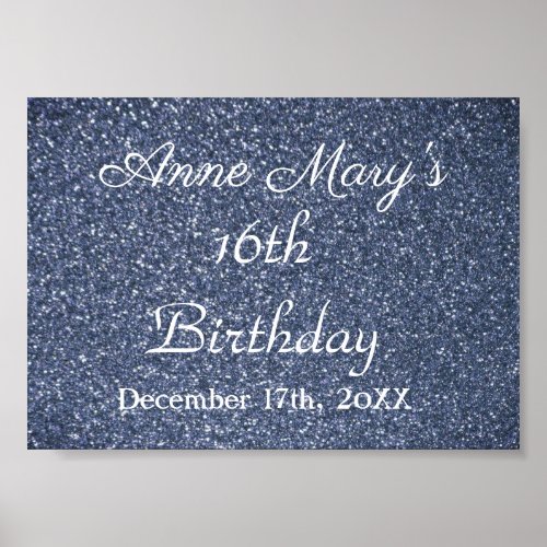 16th Birthday Glittery Sparkle Custom Dusty Blue Poster
