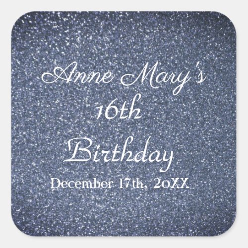 16th Birthday Glittery Sparkle Custom Dusty Blue Square Sticker