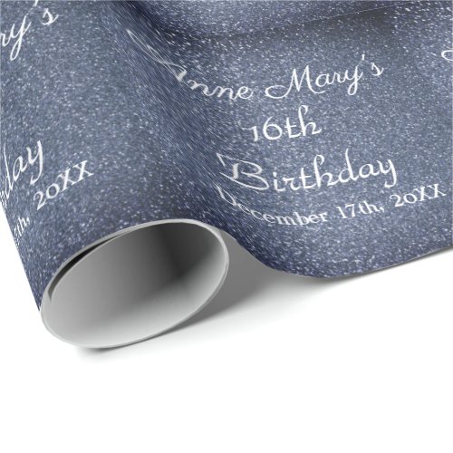 16th Birthday Glittery Sparkle Custom Dusty Blue Wrapping Paper