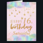 16th Birthday Gold Glitter Balloons Jumbo Card<br><div class="desc">A glamorous Happy 16th birthday age card. This beautiful jumbo sized Glam card features gold stars and pastel iridescent balloons. The large card gives plenty of room for family and friends wish someone a happy 16th birthday. Can be customize for any age and personalized by amending the name and the...</div>