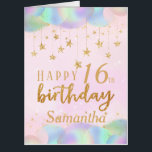 16th Birthday Gold Glitter Balloons Jumbo Card<br><div class="desc">A glamorous Happy 16th birthday age card. This beautiful jumbo sized Glam card features gold stars and pastel iridescent balloons. The large card gives plenty of room for family and friends wish someone a happy 16th birthday. Can be customize for any age and personalized by amending the name and the...</div>