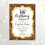 16th Birthday - Gold Leopard Print Invitation<br><div class="desc">16th Birthday Invitation.
Elegant design in faux glitter gold and white. Features leopard cheetah animal print,  script font and roses. Perfect for an elegant birthday party. Can be personalized into any year! Message me if you need further customization.</div>