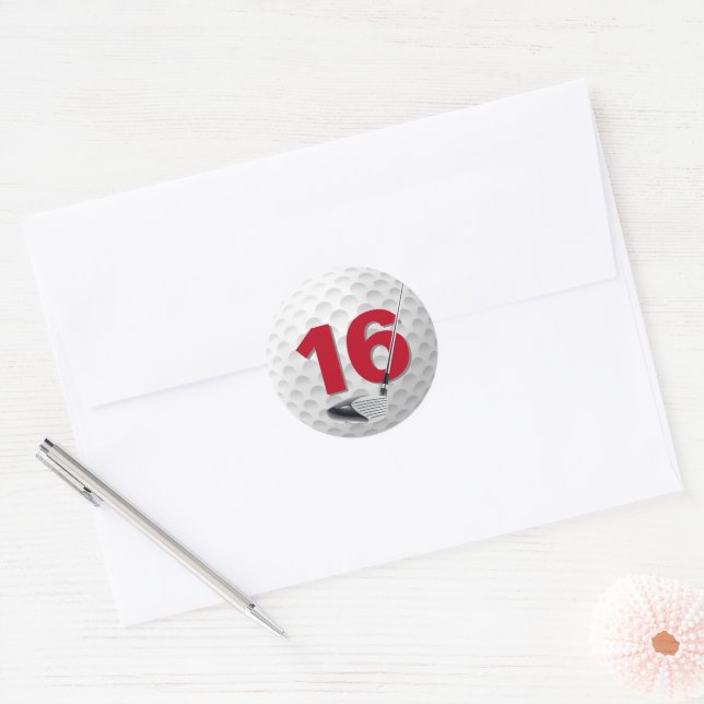16th Birthday Golf Ball Design Classic Round Sticker (Envelope)
