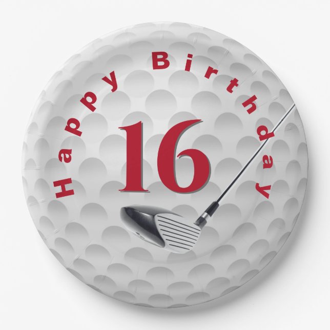 16th Birthday Golf Ball Design Paper Plate (Front)