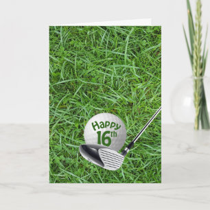 16th Birthday Golf Ball on Grass Card