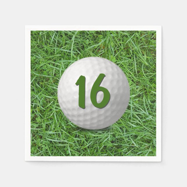 16th Birthday Golf Ball on Grass Napkins (Front)