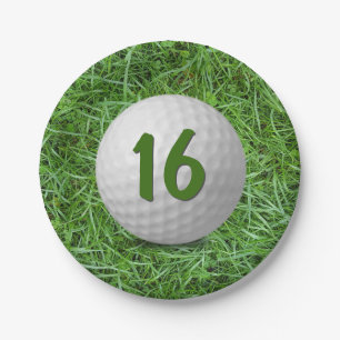 16th Birthday Golf Ball on Grass Paper Plate
