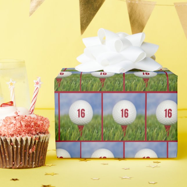 16th Birthday Golf Ball   Wrapping Paper (Birthday Party)