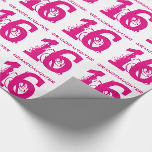 16th Birthday granddaughter, pink text on white. Wrapping Paper