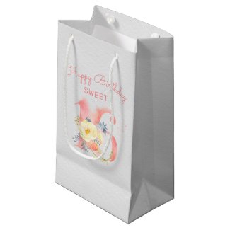 16th Birthday Happy Birthday Sweet 16 Floral Small Gift Bag