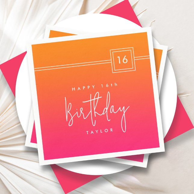 16th Birthday Hot Pink Orange Colorful  Napkins (Creator Uploaded)